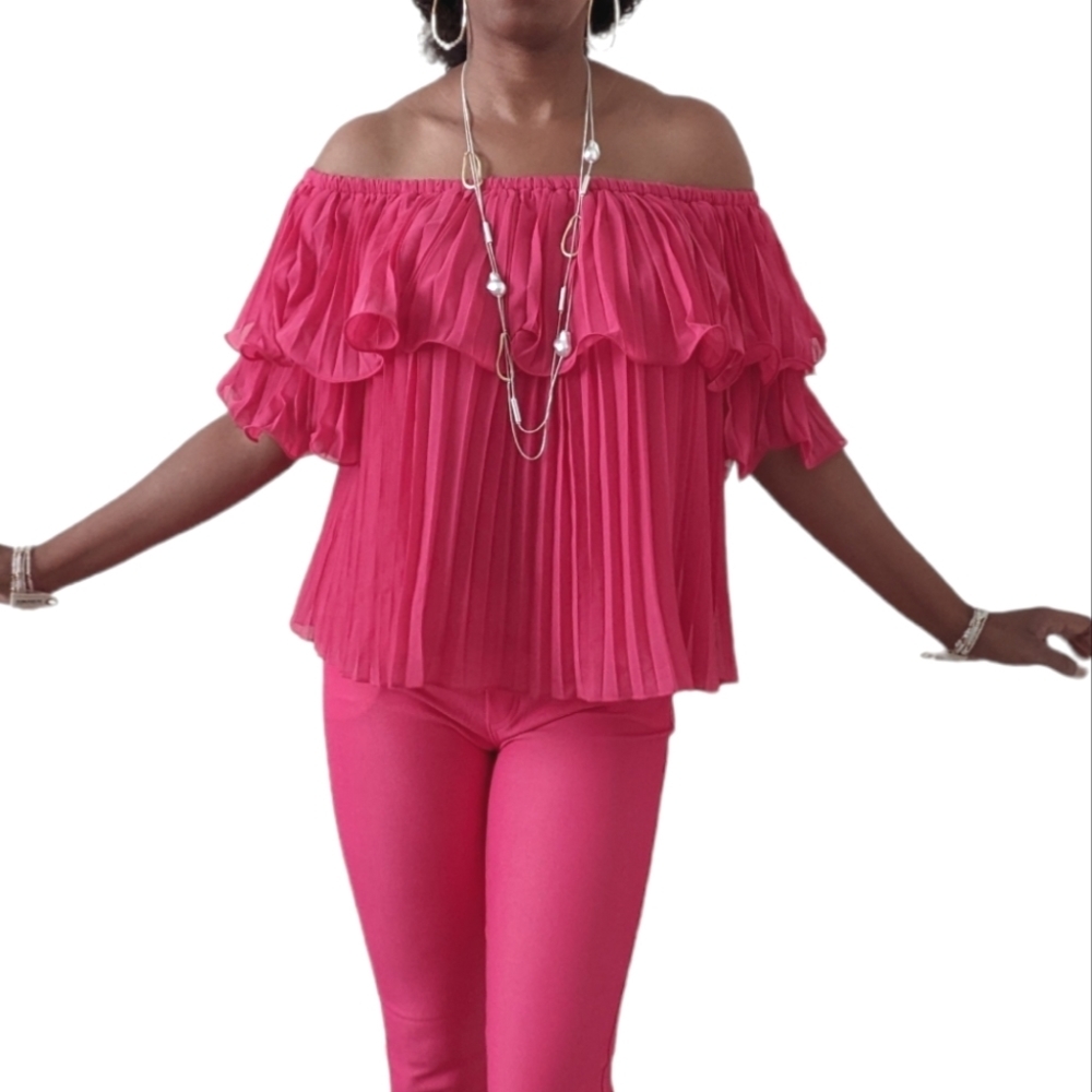 Pink off the shoulder top - Picture 1 of 4